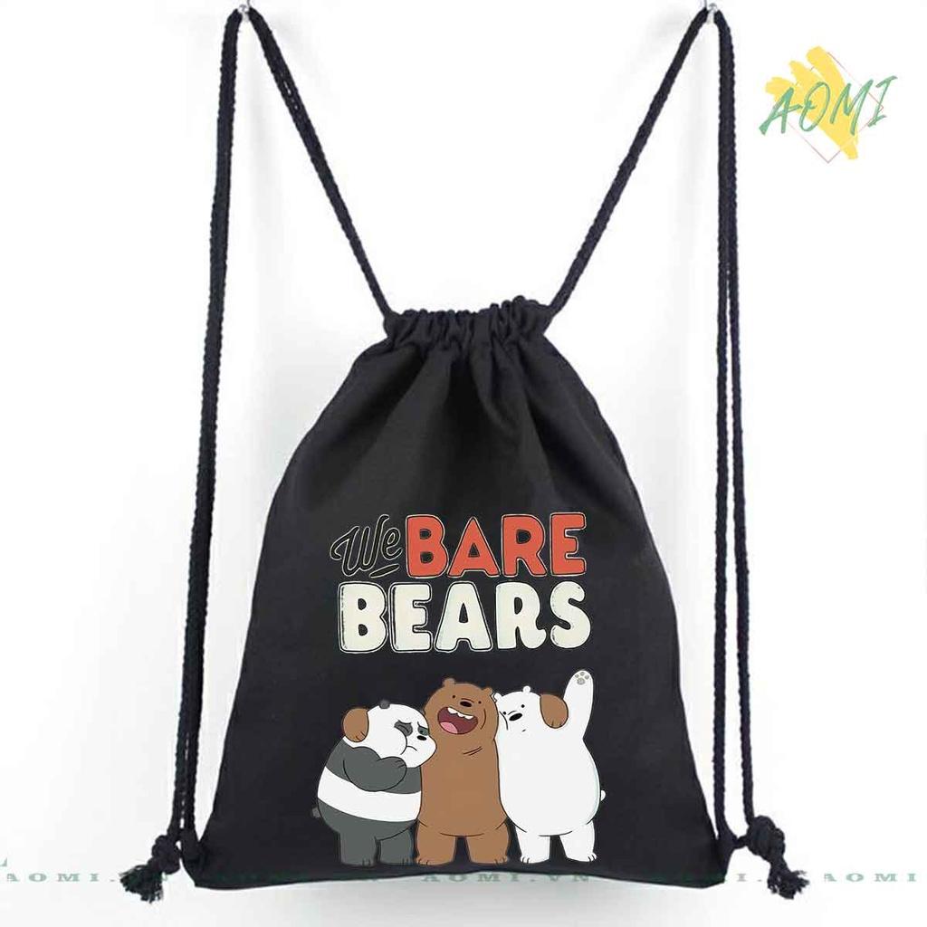 BALO MINI GẤU WE ARE BEARS AOMIVN DÂY RÚT ĐEO VAI 33x38cm NHỎ XINH UNISEX CHẤT CANVAS CUTE TIỆN ÍCH DU LỊCH ĐEN TRẮNG