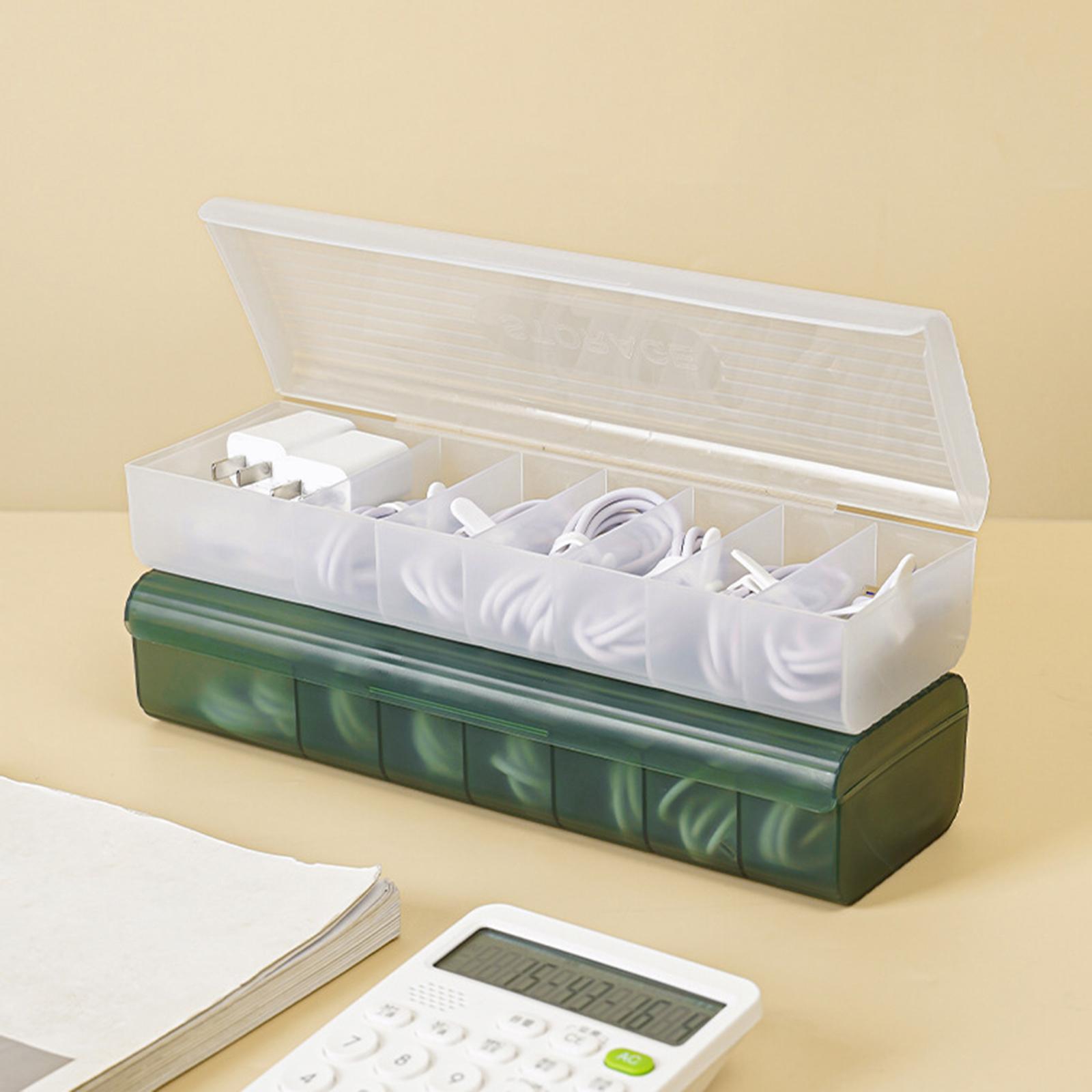 2x Charge Cable Management, Cable Cord Storage Box, Portable with Lid, Desktop