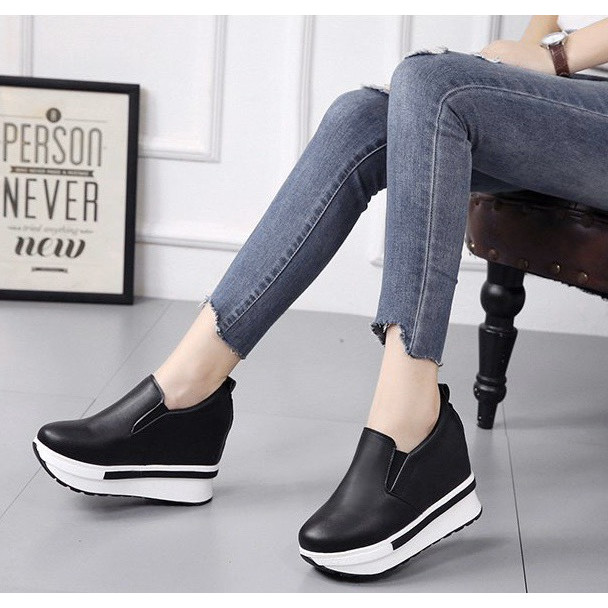 Giày Sneakers Nữ Độn Đế 8cm Da PU Mã H79