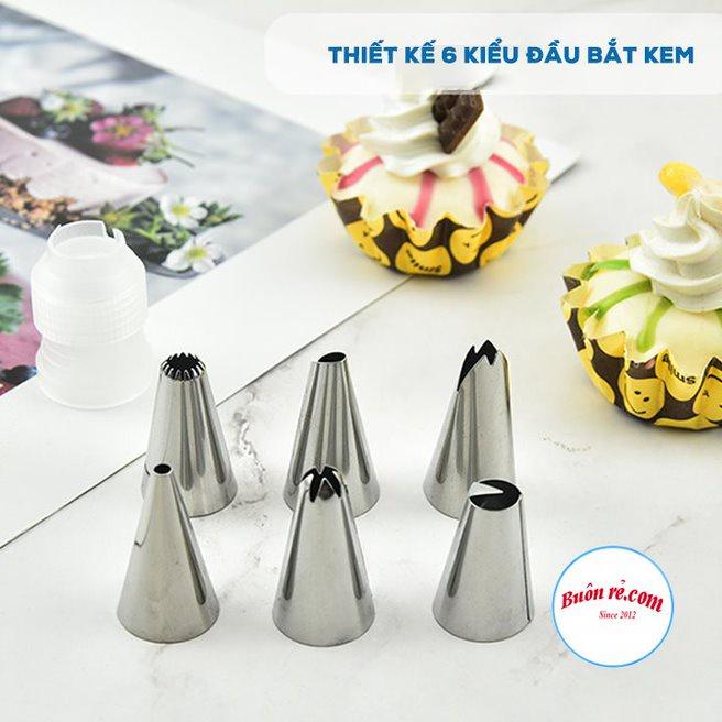 Bộ 6 chi tiết bắt kem bằng inox kèm túi silicon trang trí bánh kem tiện lợi – 01452