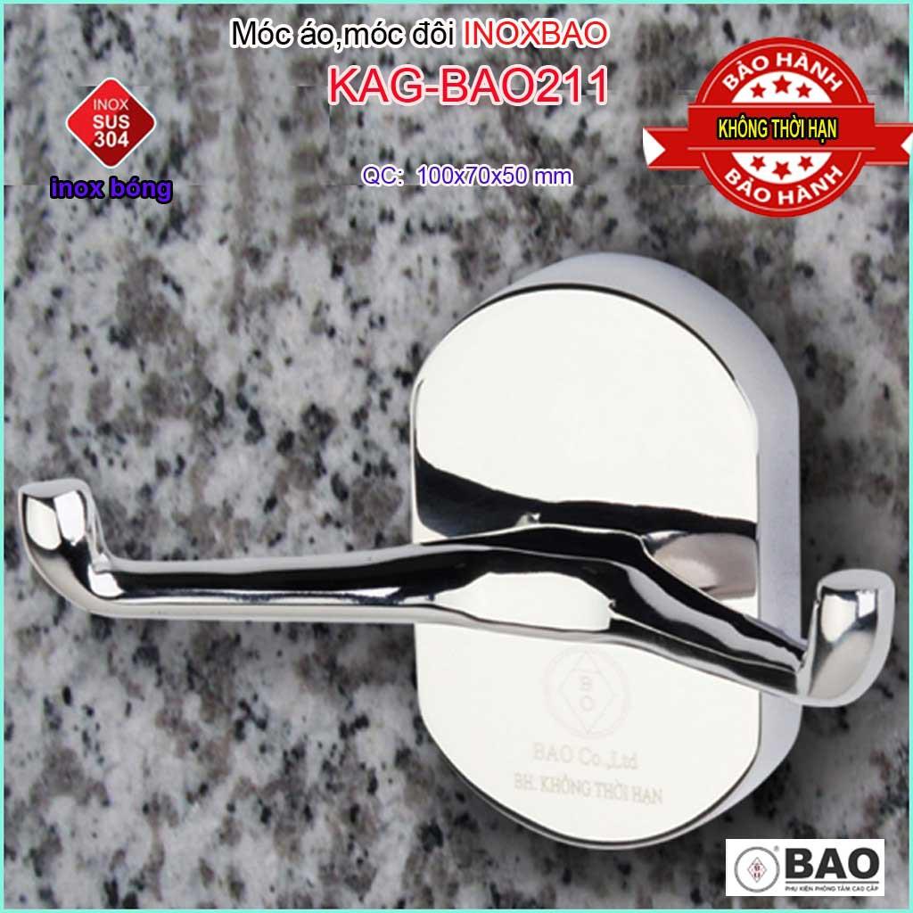 Móc đôi Inox Bảo KAG-BAO211, móc 2 treo đồ nhà tắm SUS304 đế đúc thiết kế tuyệt đẹp sang trọng tinh tế đến từng chi tiết