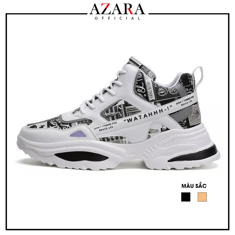 Giày Thể Thao Nam AZARA - Sneaker Màu Đen -  Cam, Phong Cách Đường Phố , Đế Tăng Chiều Cao, Đi Êm chân, Thoải MÁi - G5498