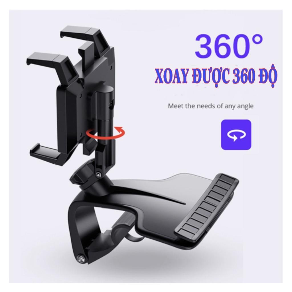 Giá kẹp đỡ điện thoại xoay 360 độ chống rung gắn taplo tấm chắn nắng gương chiếu hậu xe ô tô, xe hơi