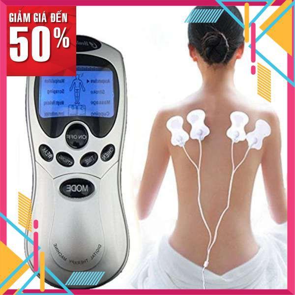 Máy massage xung điện 4 miếng dán vật lý trị liệu mát xa châm cứu bấm huyệt cầm tay lưng cổ vai gáy