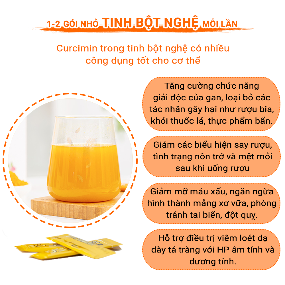 Tinh Bột Nghệ Giải Rượu Orihiro Nhật Bản giúp giải rượu nhanh, tăng cường chức năng gan, bảo vệ sức khỏe gói 1,5g x 20 JN-OR-TUR01