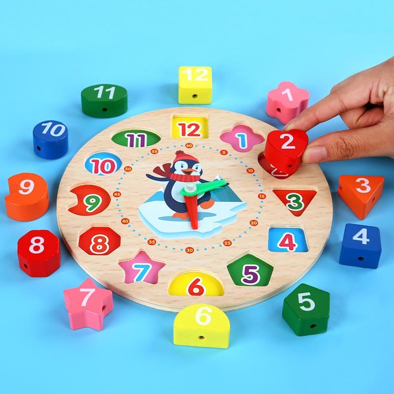 Đồng hồ gỗ xâu hạt ba chiều, đồ chơi giáo dục sớm phát triển trí tuệ kỹ năng cho trẻ Xu Xu Kids