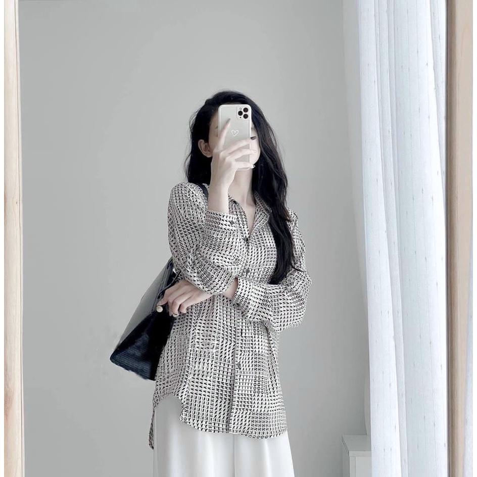 SSHOP XU HƯỚNG - ÁO SƠ MI HOẠ TIẾT CHỮ CHO NỮ