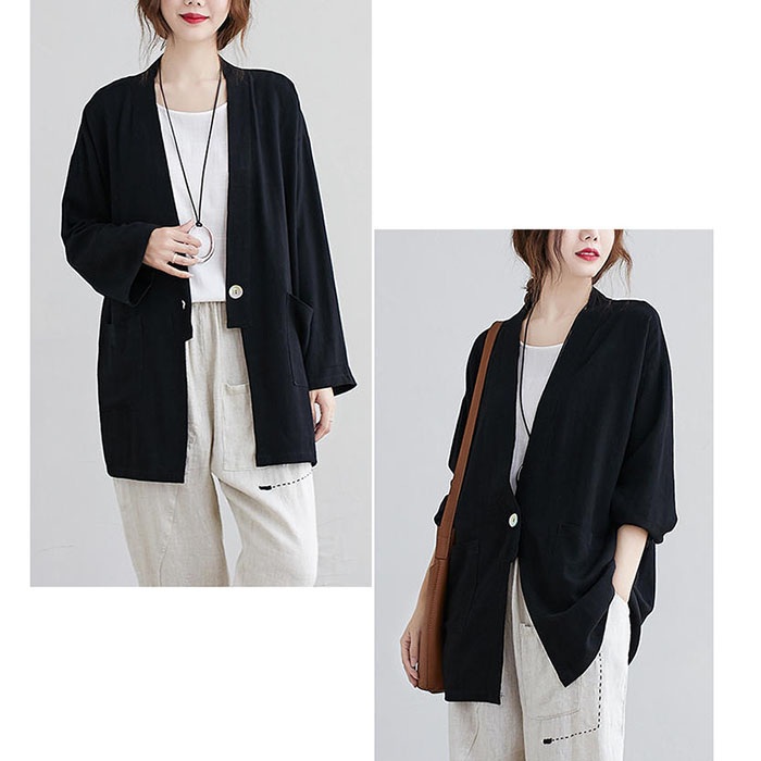 Áo cardigan Linen nữ dáng dài 2 túi hộp ArcticHunter, thời trang phong cách Nhật Bản