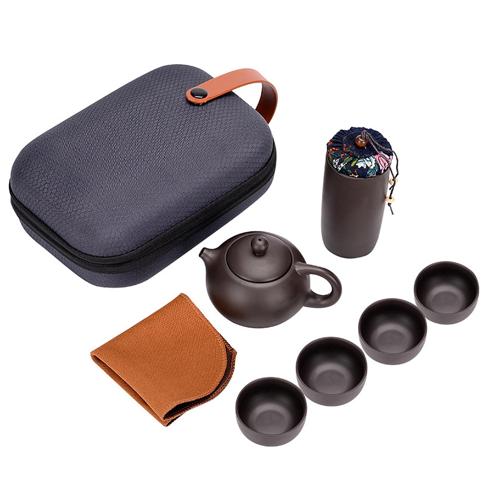 Ceramic Purple Sand Tea Set Portable Outdoor Travel Tea Pot and Cups Set with Towel Tea Canister and Carry Bag