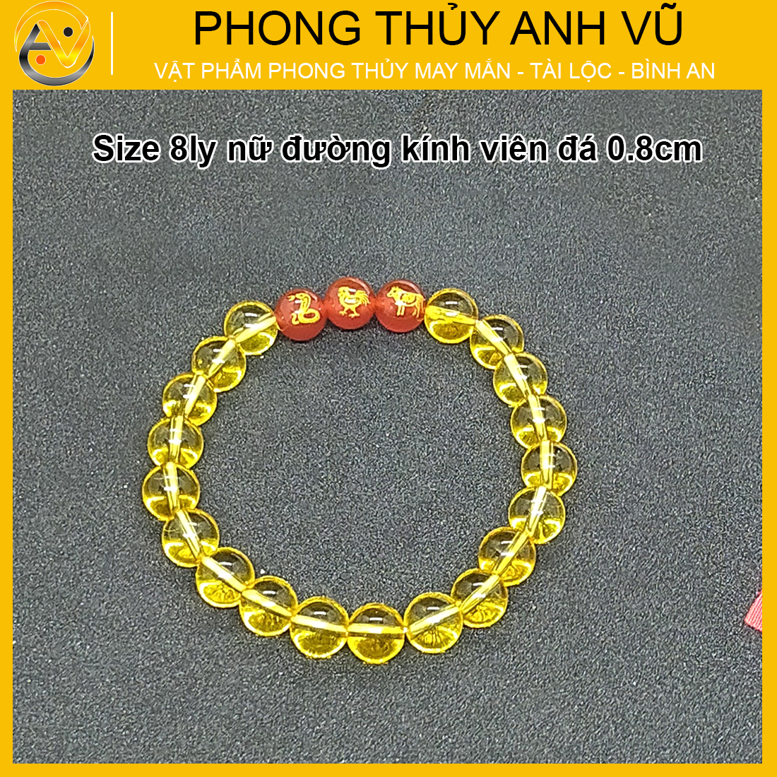 Vòng thạch anh vàng tam hợp tỵ dậu sửu đã khai quang - size 8 10ly - may mắn tài lộc - Vòng Tam Hợp Anh Vũ
