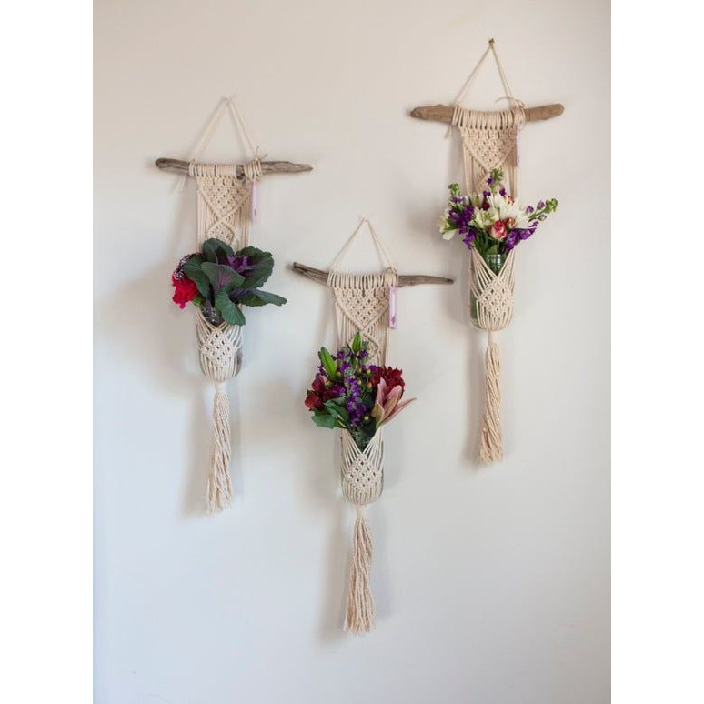 01 Giỏ Treo Hoa Cây Cảnh Trang Trí Treo Tường Tết Dây Nghệ Thuật Macrame, Trang Trí Nhà Cửa, Quán Cafe, Homestay. GTH215