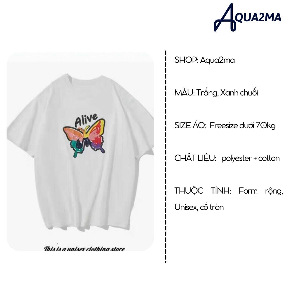Áo phông unisex Aqua2ma áo thun tay lỡ form rộng Alive Cotton rẻ đẹp freesize 40-70kg