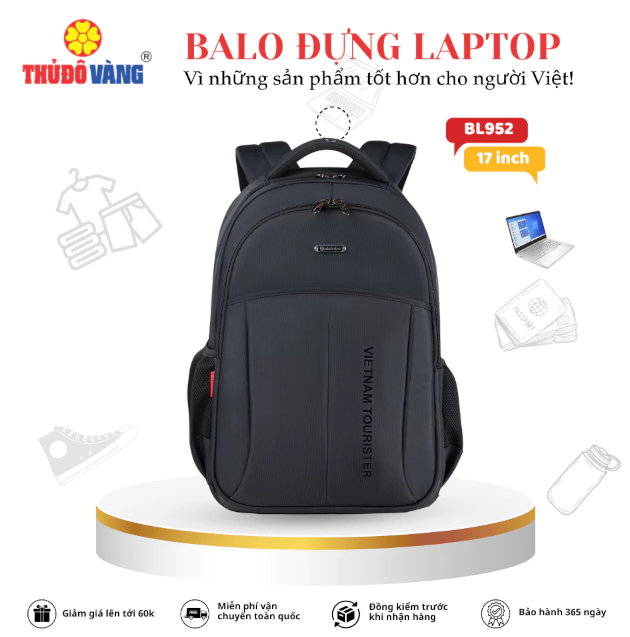 952 THỦ ĐÔ VÀNG Balo Nam Nữ size to Đi Làm, Đi Học, Đi Du Lịch bảo vệ Laptop 17 inch chống sốc BL952