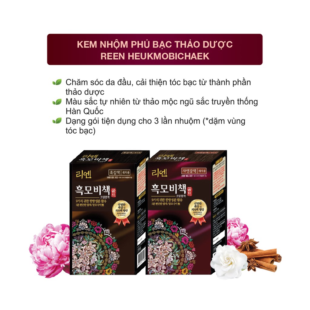 Kem nhuộm tóc phủ bạc thảo mộc cao cấp Reen HEUKMOBICHEAK 90gr