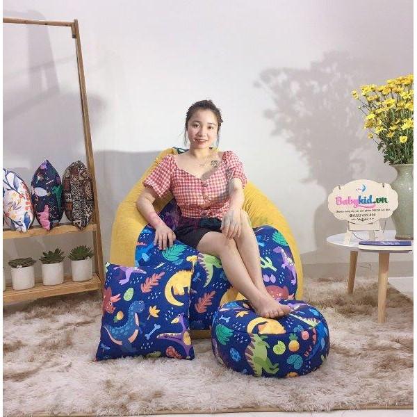 VỎ BỌC ghế lười xốp, họa tiết KHỦNG LONG, vải thô hàn mix màu, 4 size