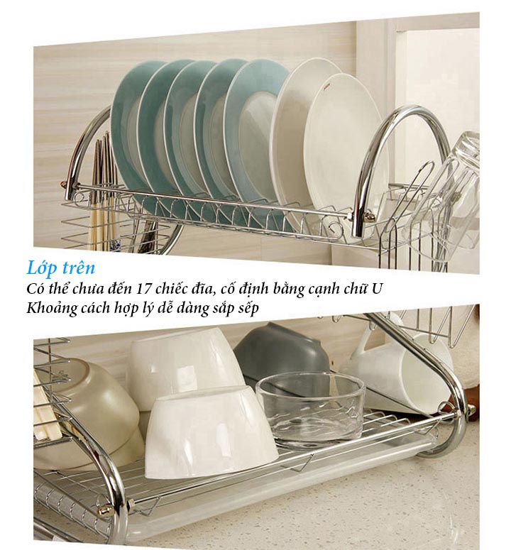 Kệ Úp Chén Inox Đa Năng 2 Tầng Hình Chữ