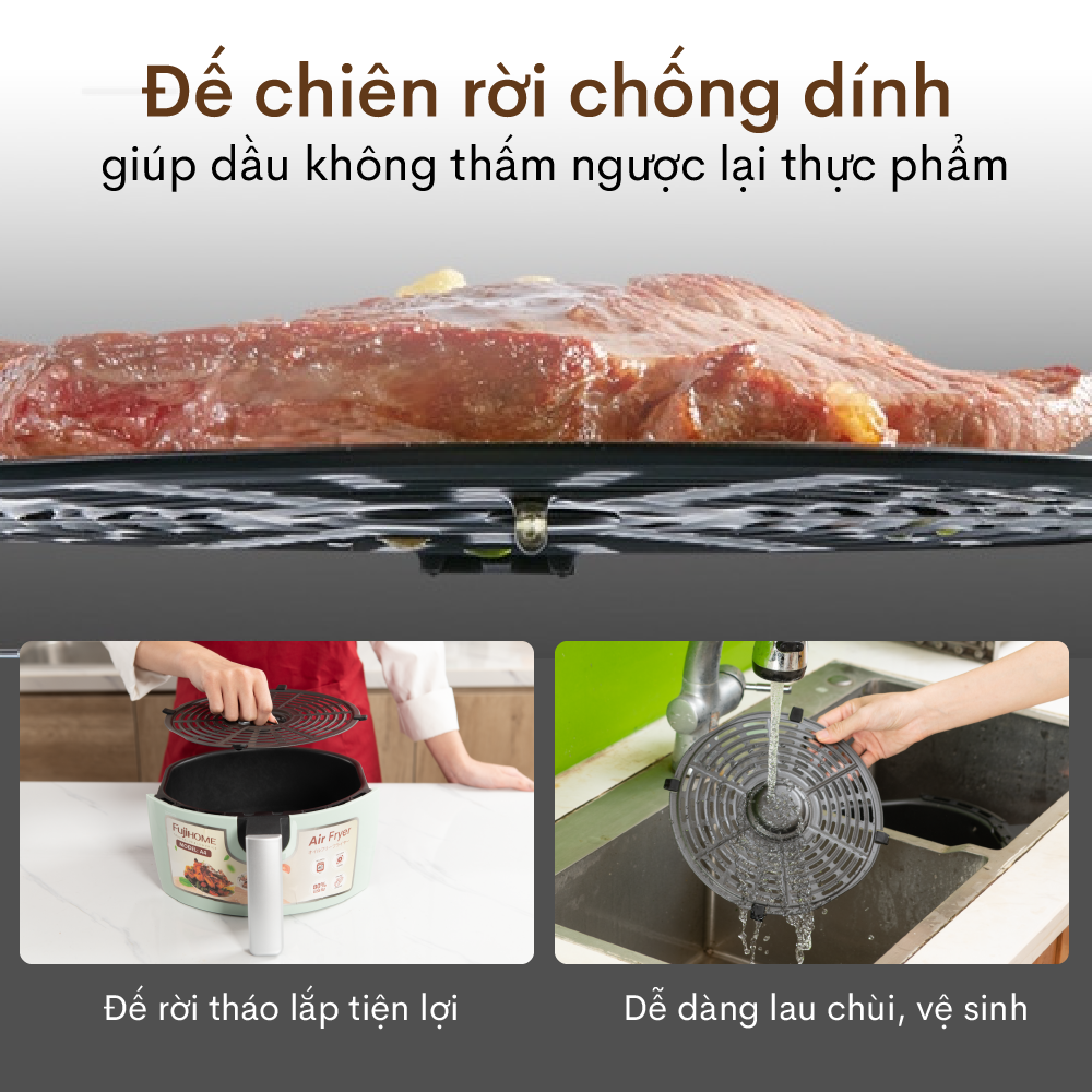 Nồi chiên không dầu cơ 5 Lít CN Nhật Bản Fujihome A4, Lòng nồi chống dính cao cấp, tự động ngắt nhiệt an toàn tiết kiệm điện - Hàng chính hãng