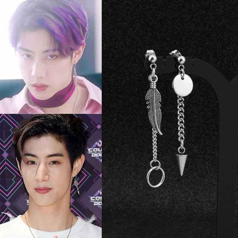 Bông tai nam idol Mark GOT7 dây xích hình tròn style Unisex Hàn Quốc