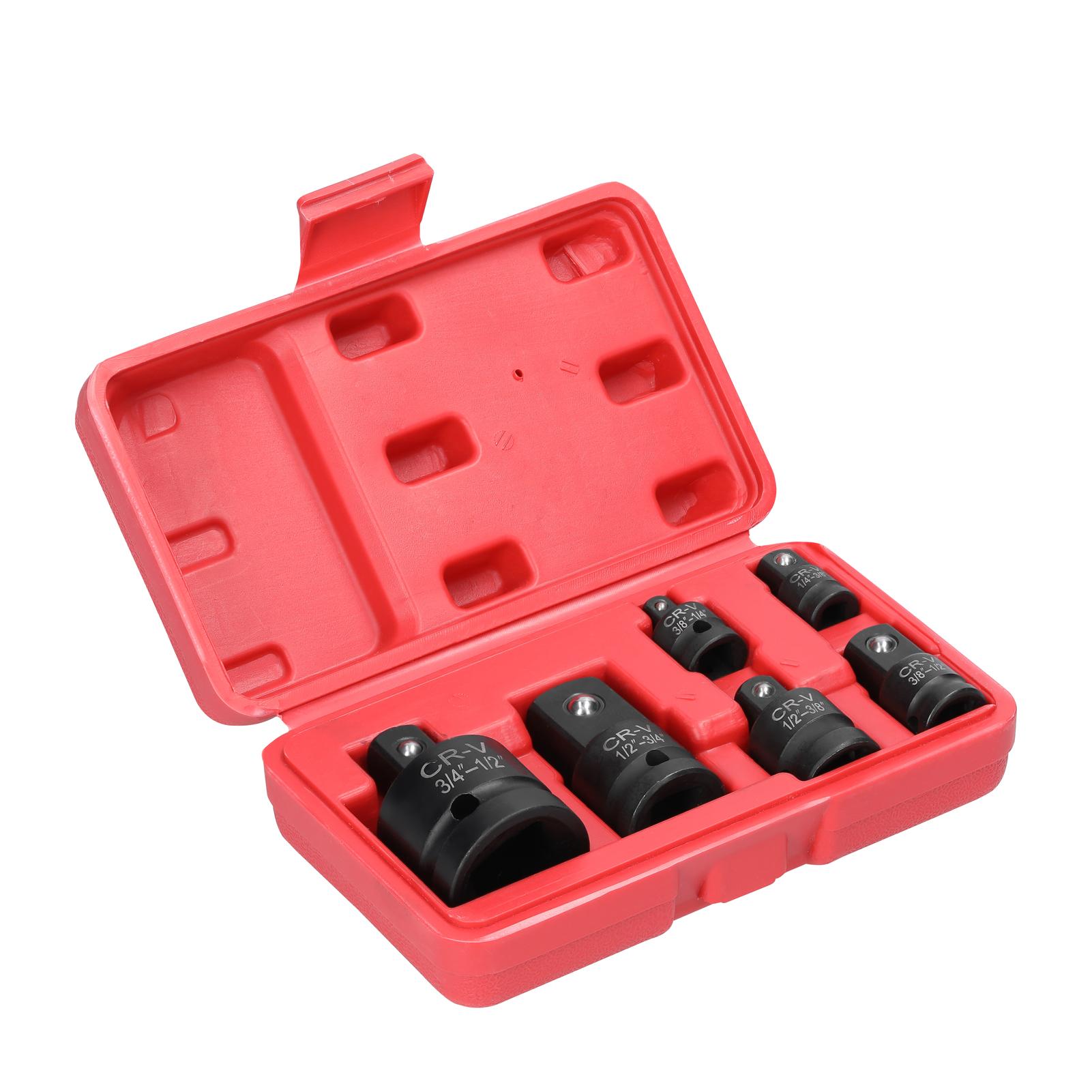 6Pcs Impact Adapter Reducer Set Socket Convertor Adapter 1/4inch 3/8inch 1/2inch 3/4inch for Impact Driver Conversions with Storage Box