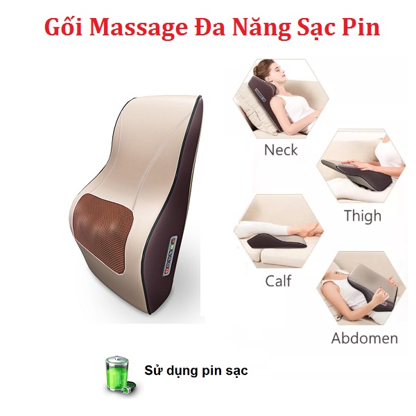 Gối Massage Đa Năng Sạc Pin, Tự Động ngắt sau 15 phút massage, Massage Lưng, Vai, Gáy 8 bi