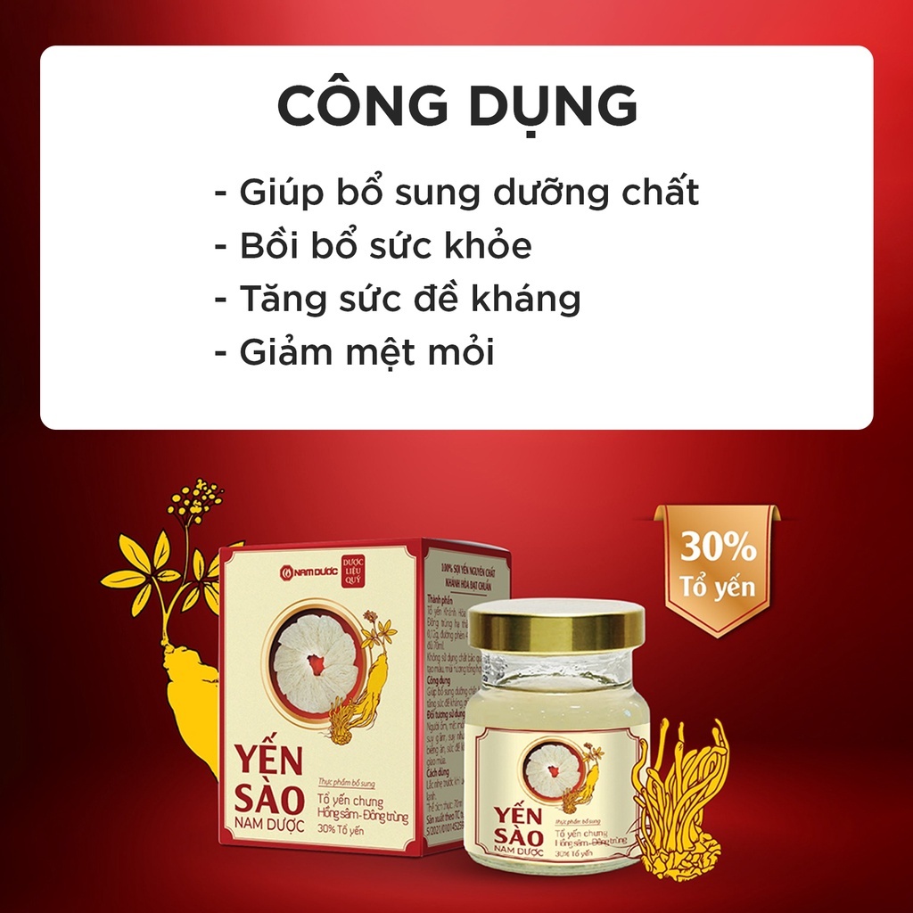 Set yến sào Nam Dược 6 lọ x 70ml tổ yến chưng hồng sâm,đông trùng bổ sung dưỡng chất,bồi bổ sức khỏe,tăng sức đề kháng