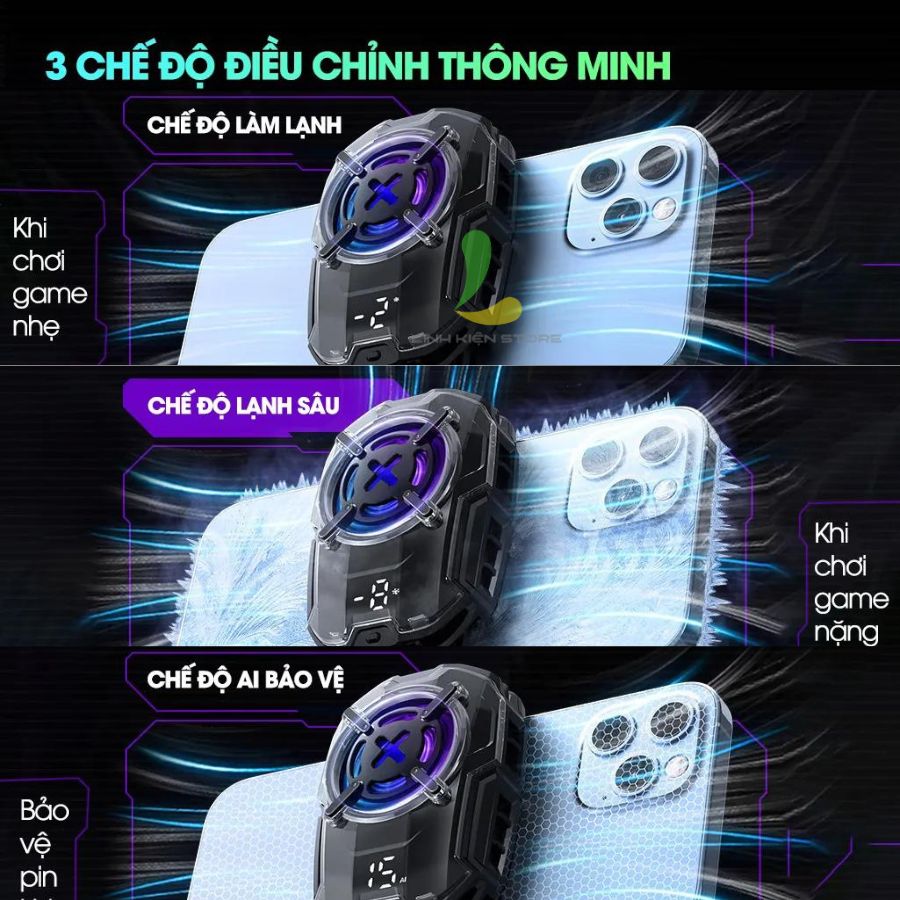 Quạt tản nhiệt điện thoại Memo DL16 sò lạnh - Quạt gaming hạ nhiệt công suất 27W có led RGB công nghệ AI - Hàng nhập khẩu