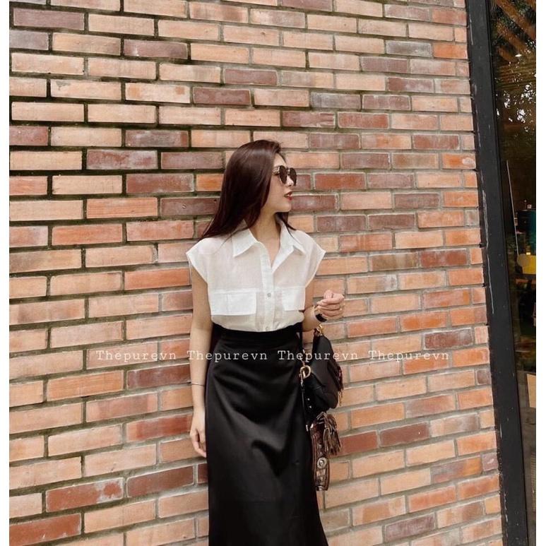 Áo sơ mi Gu tay hến túi ngực chất đũi tằm cực đẹp SM115