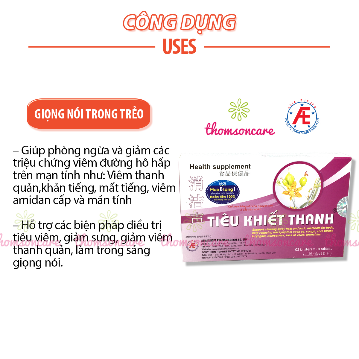 Tiêu khiết thanh - Có tem tích điểm - Cho giọng nói trong trẻo, giảm khản tiếng, mất giọng