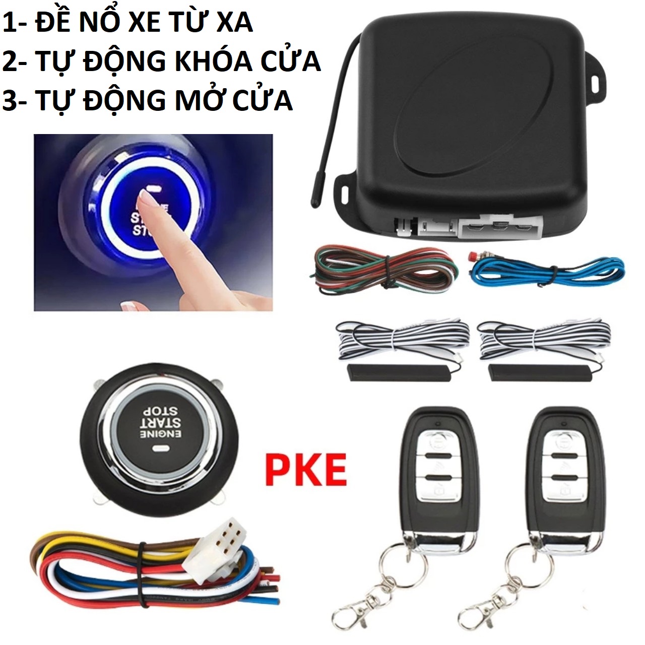 Bộ khởi động đề nổ ô tô xe hơi từ xa Start/Stop Engine 12v PKE tự động khóa cửa Smartkey bản cao câp