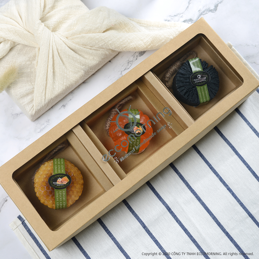 Hộp Quà 3 Xà Bông Thiên Nhiên Handmade eccomorning Hình Trái Cây F3A - Soap Gift Set 3pcs