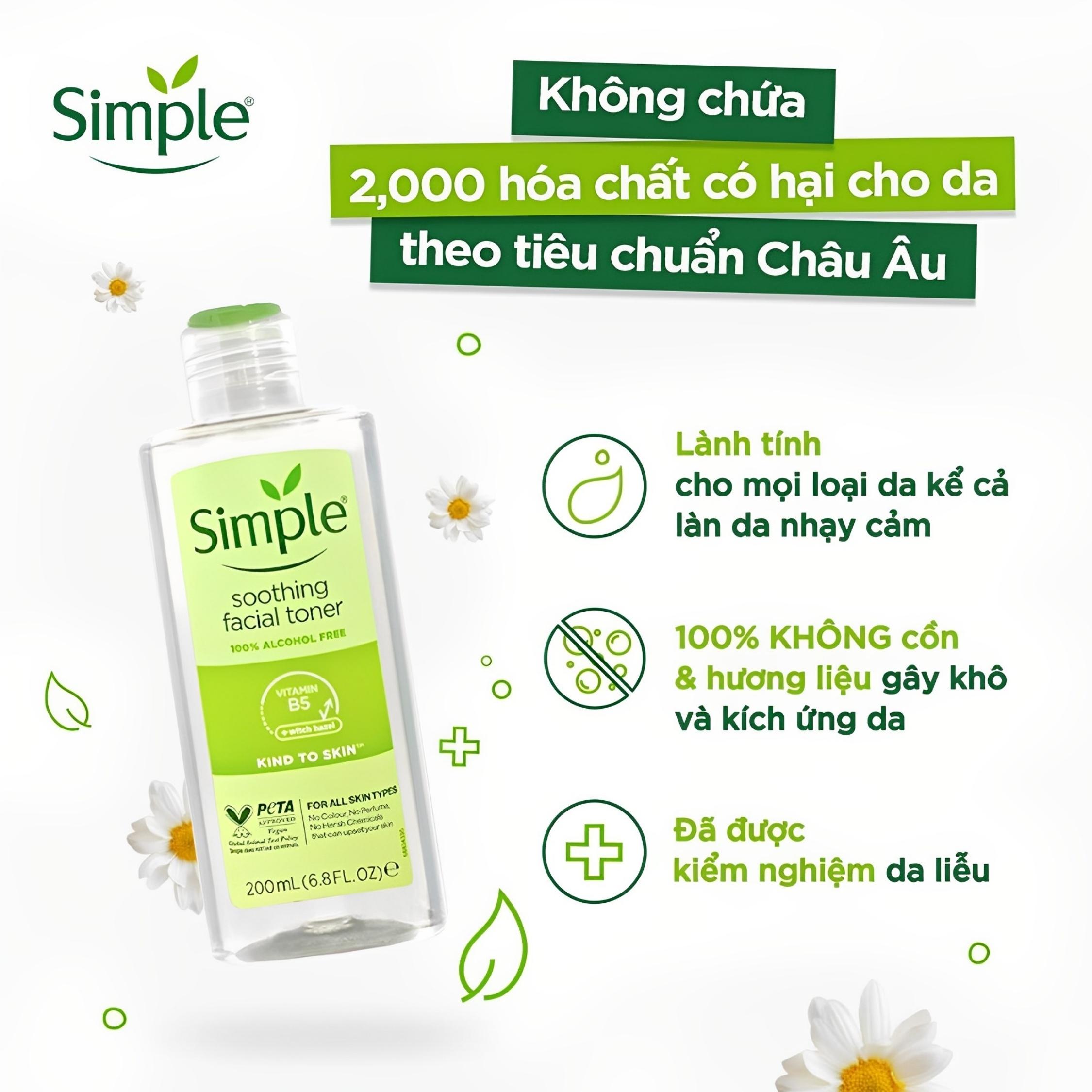 Toner Simple Nước Hoa Hồng Cân Bằng Da Dưỡng Ẩm Làm Dịu Lành Tính 200ml