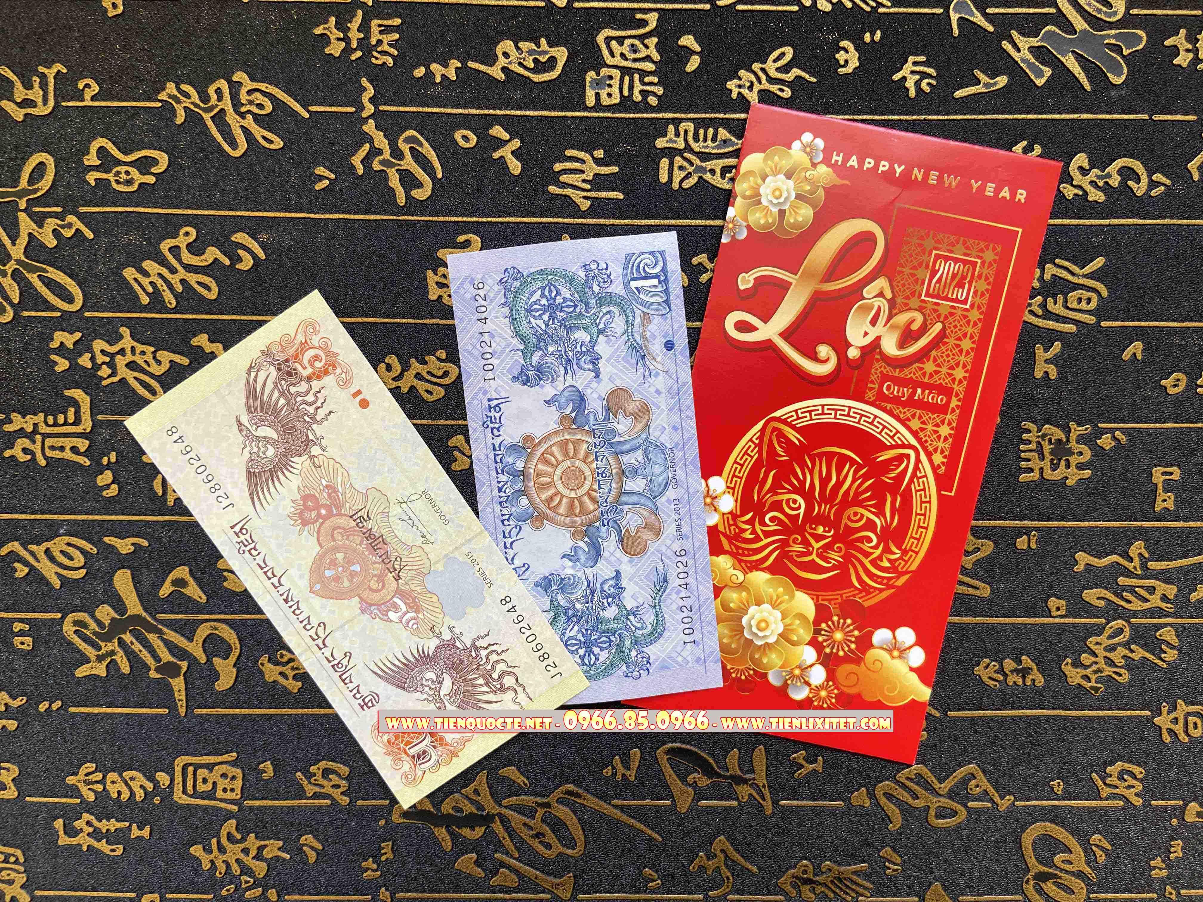 Lì xì tết 2023 2 tờ Long phụng sum vầy Bhutan tài lộc SQTTC000125
