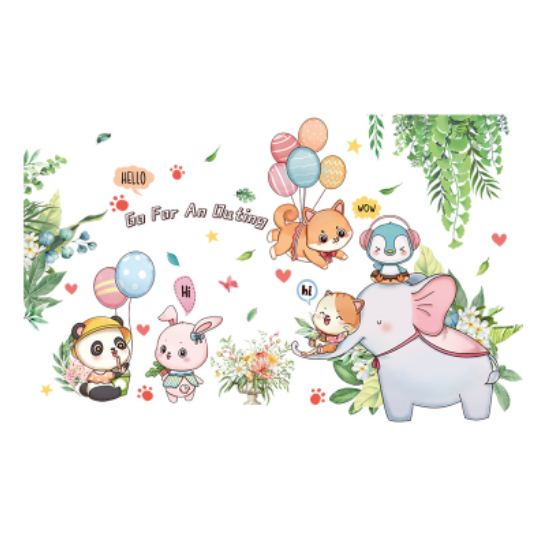 Decal trang trí tường - Những người bạn cầm bong bóng