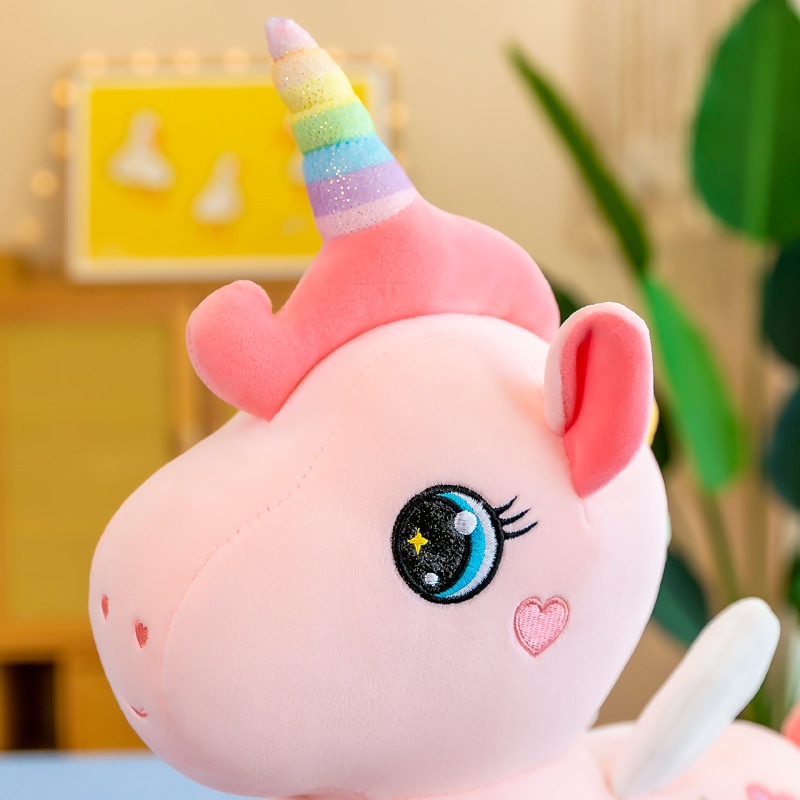 Gấu bông kì lân Unicorn thêu hoa màu hồng dễ thương cho bé kích thước 30-40-50-70cm