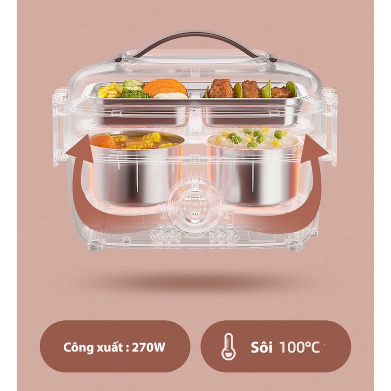 Hộp cơm văn phòng, Hộp đựng cơm cắm điện YOICE tầng 2 bát inox có chức năng giữ nhiệt, hâm đóng