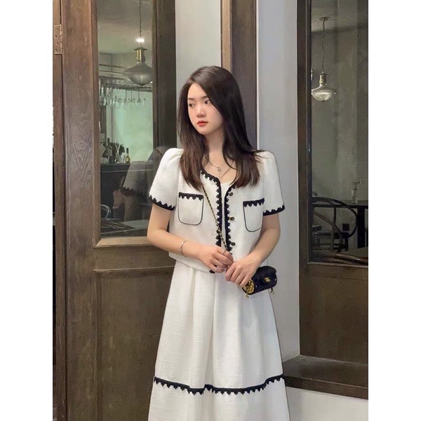 Set áo kèm chân vây dài phối viền đen ulzzang hàn quốc