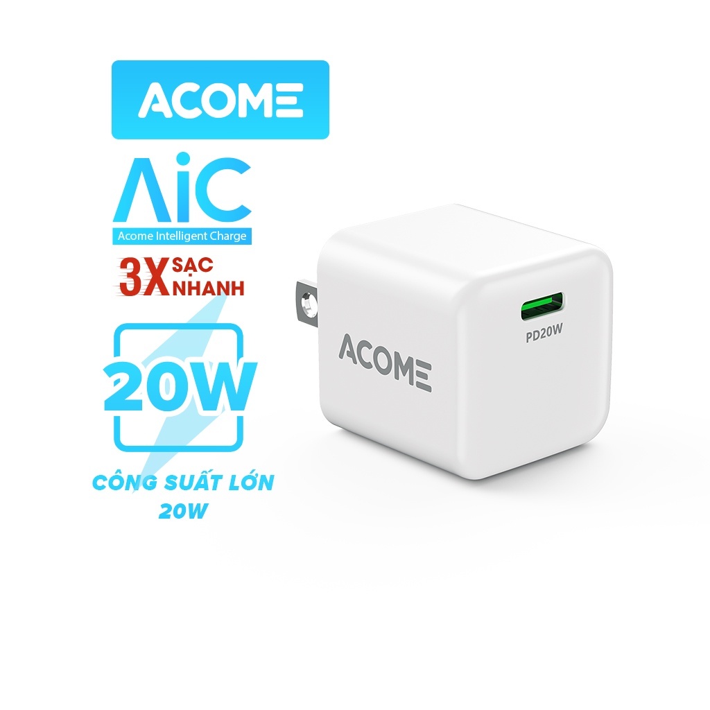 Cốc Sạc Nhanh ACOME AC06U PD 20W Cổng Type-C Tương Thích Với Các Dòng Điện Thoại Android/iOS - Hàng Chính Hãng