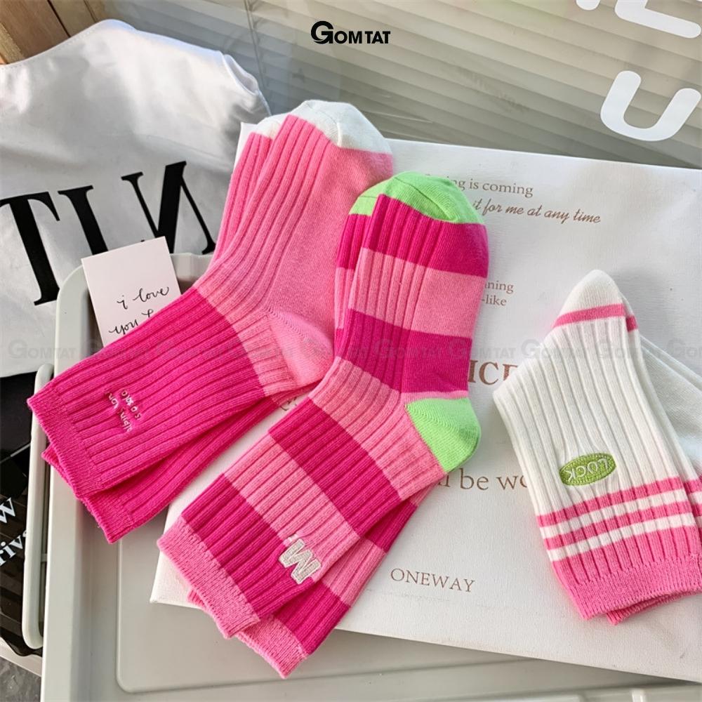 Tất nữ cổ cao GOMTAT tone màu hồng, chất liệu cotton nhẹ mềm mại thấm hút thoáng khí -CAOHONG-PO-3026-1DOI