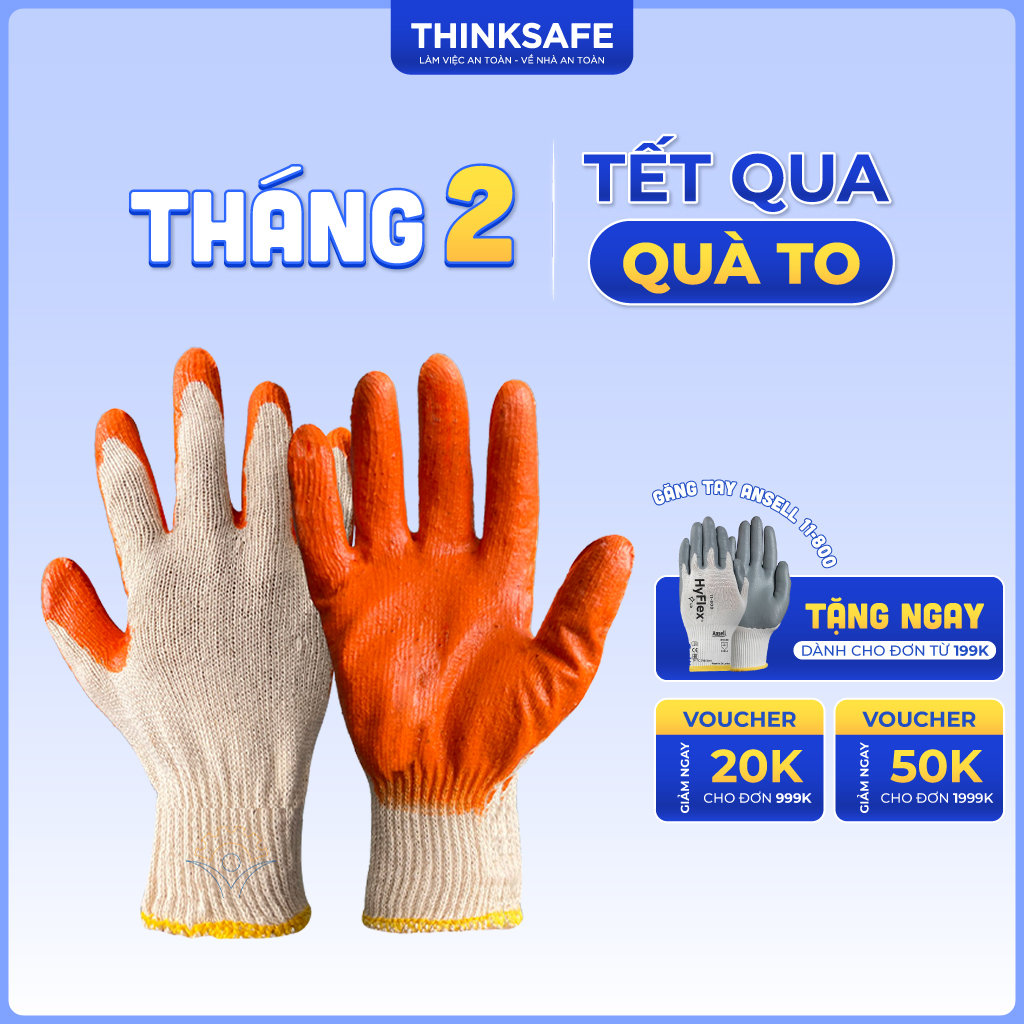 Găng tay bảo hộ lao động phủ cao su Thinksafe, găng cotton chống trơn, nóng, hóa chất, Bao tay phủ cao su hoàn thiện tốt