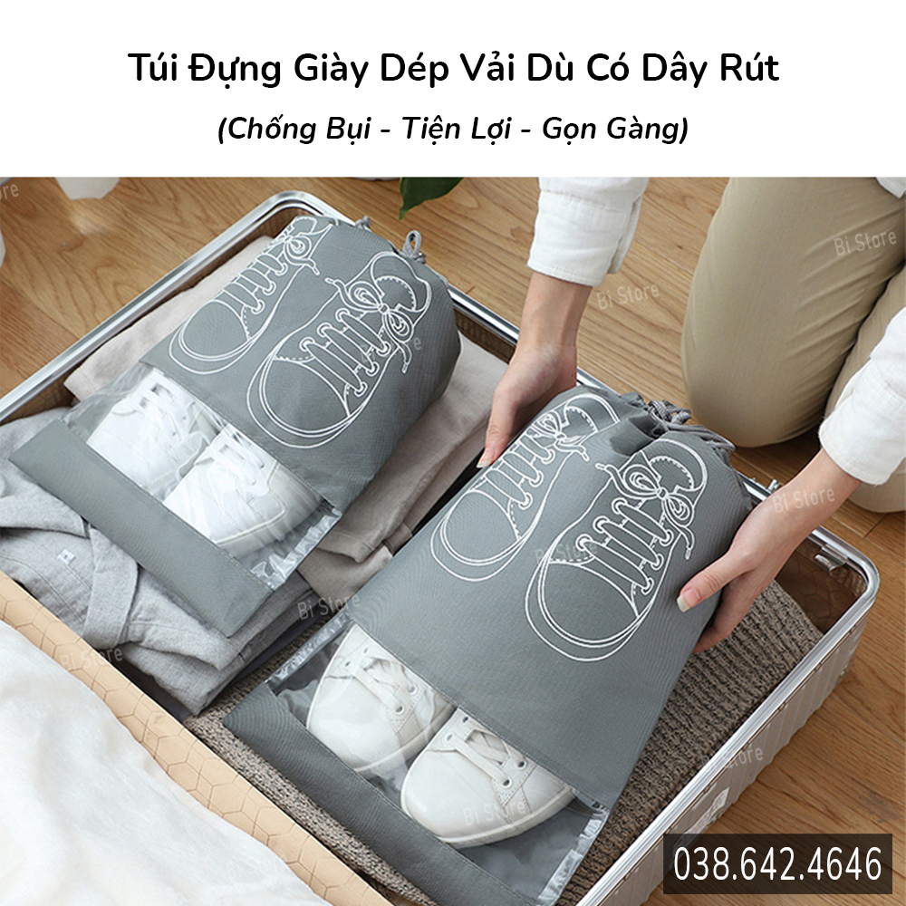 Túi đựng giày dép vải dù cao cấp có dây rút, 2 size nam nữ, chống bụi bẩn - tiện lợi khi đi du lịch