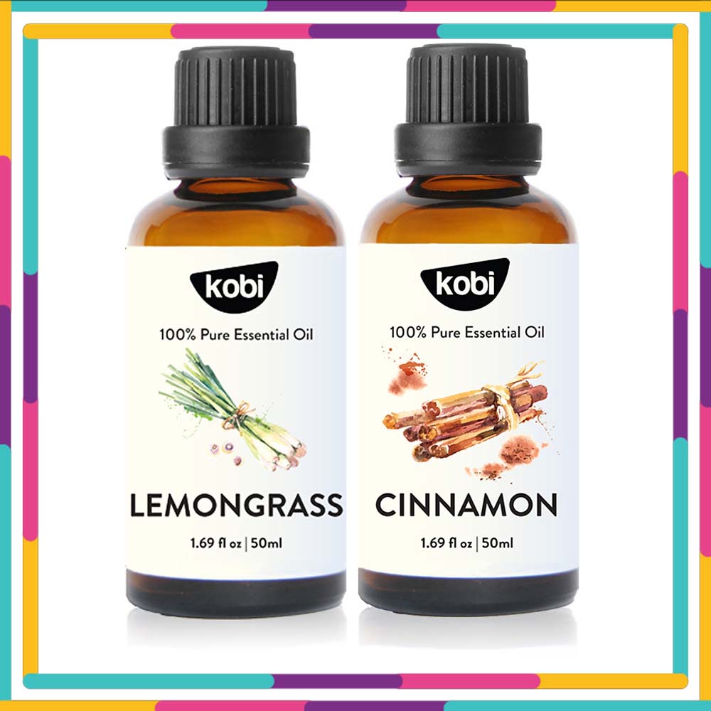 Combo Tinh Dầu Sả Chanh Kobi + Tinh Dầu Vỏ Quế Kobi - Tinh Dầu Thiên Nhiên Nguyên Chất, Giúp Giảm Stress, Xua Đuổi Côn Trùng Và Khử Mùi Hiệu Quả, Thích Hợp Dùng Với Đèn Xông Và Máy Khuếch Tán