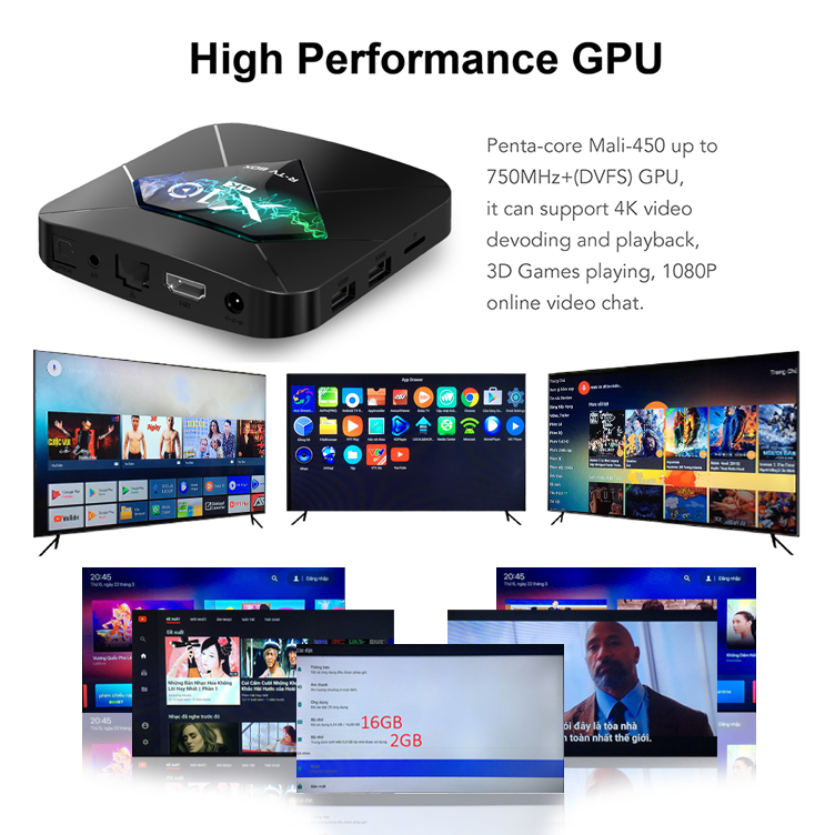 Android TV BOX RAM 2G, Bộ nhớ 16G, xem phim 4K, chơi game, hỗ trợ tính năng tìm kiếm bằng giọng nói mới nhất hiện nay X10