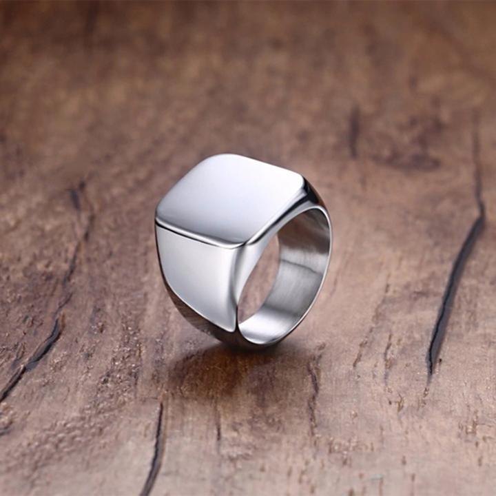 Nhẫn nam titan thép không gỉ inox cao cấp thời trang mặt trơn vuông to trangsucpt màu