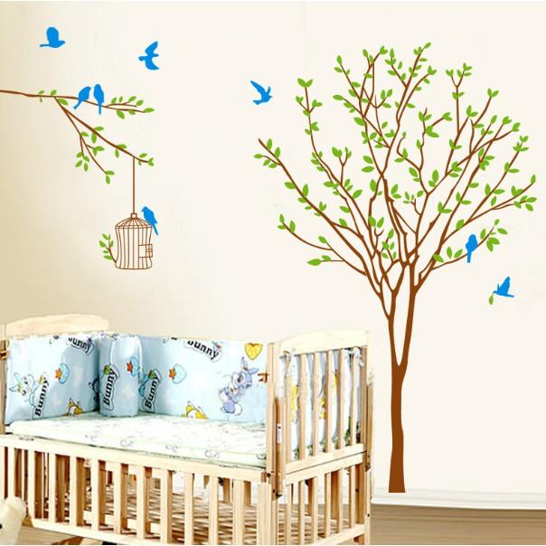 Decal trang trí Cành Cây lớn và lồng chim A.H
