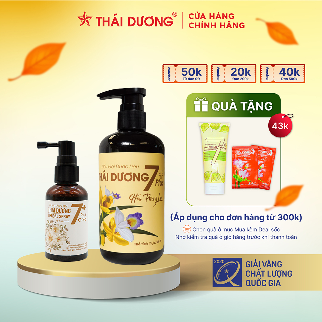 Bộ dầu gội Thái Dương 7 Plus 480ml & Xịt mọc tóc Thái Dương 7 Plus Gold 60ml