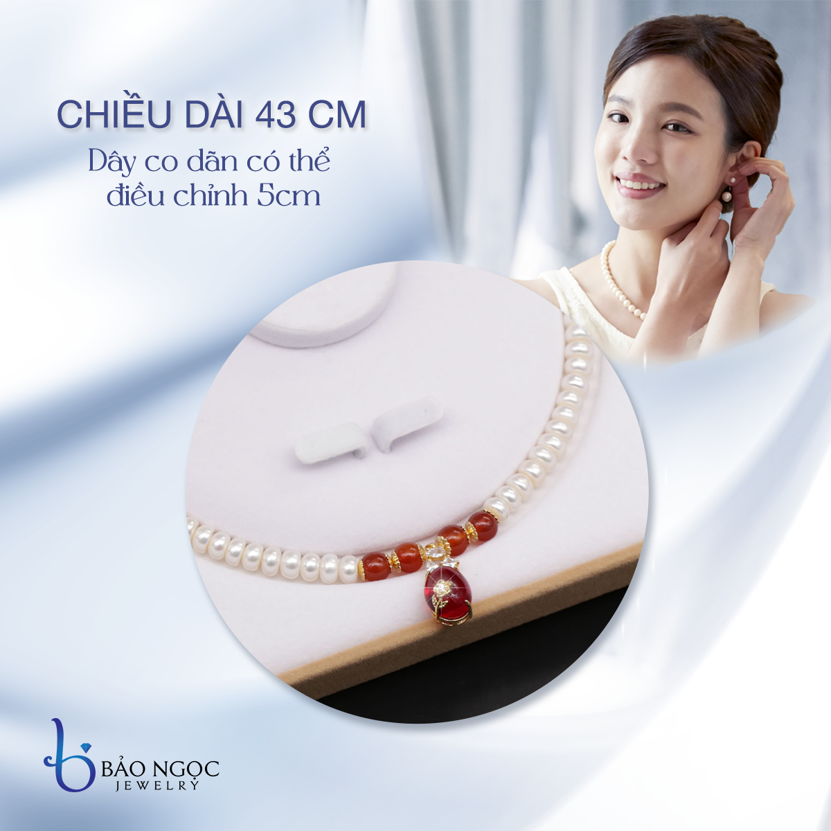 Bộ Chuỗi Ngọc Trai Phát Tài Lộc Mã Não Đỏ Charm Hoa Vàng - BNJ1208 - Bảo Ngọc Jewelry