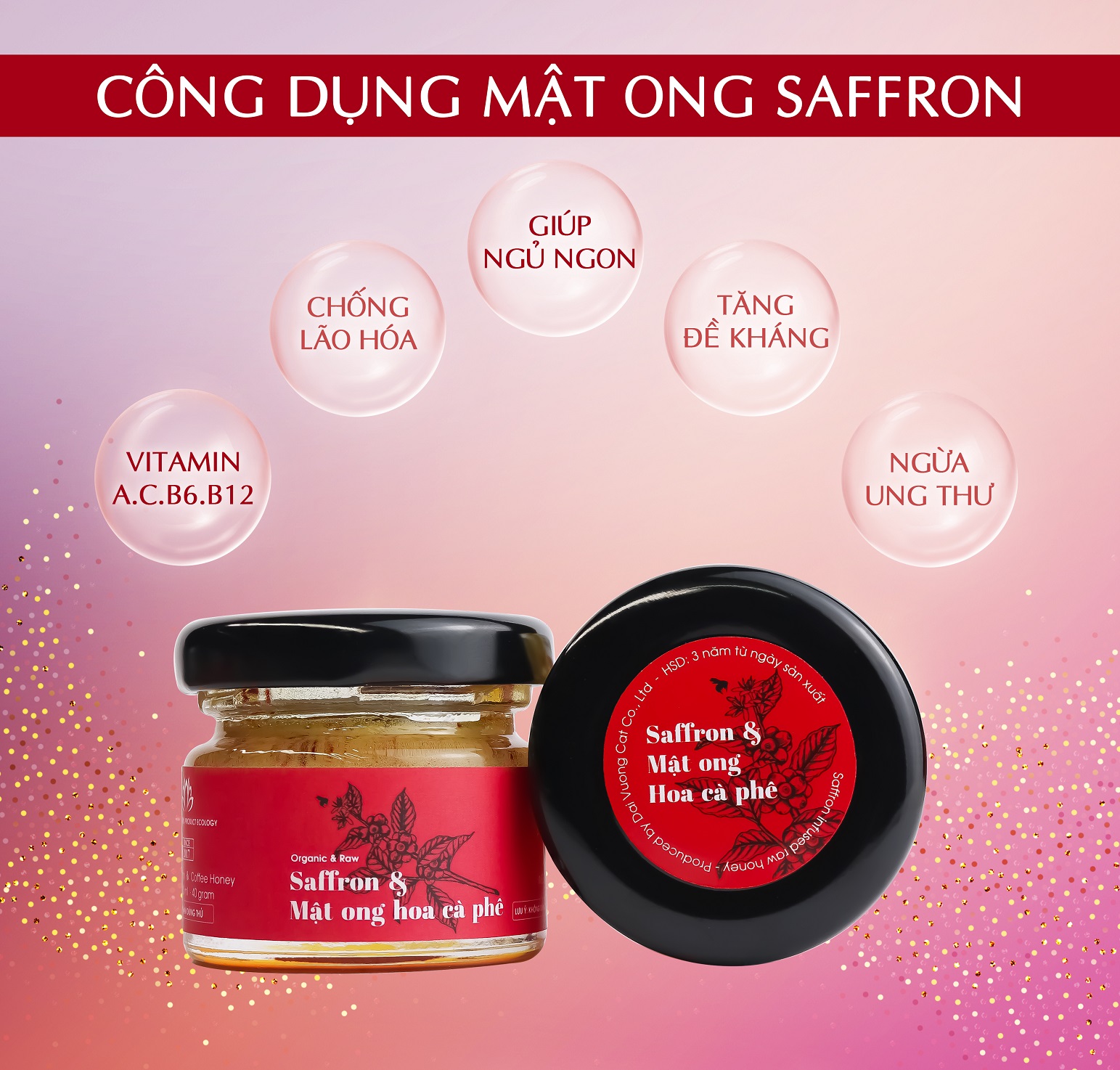 Saffron ngâm mật ong Kingdom Herb chính hãng thượng hạng nguyên chất 100% hộp 40g (Tặng bình nước thủy tinh)