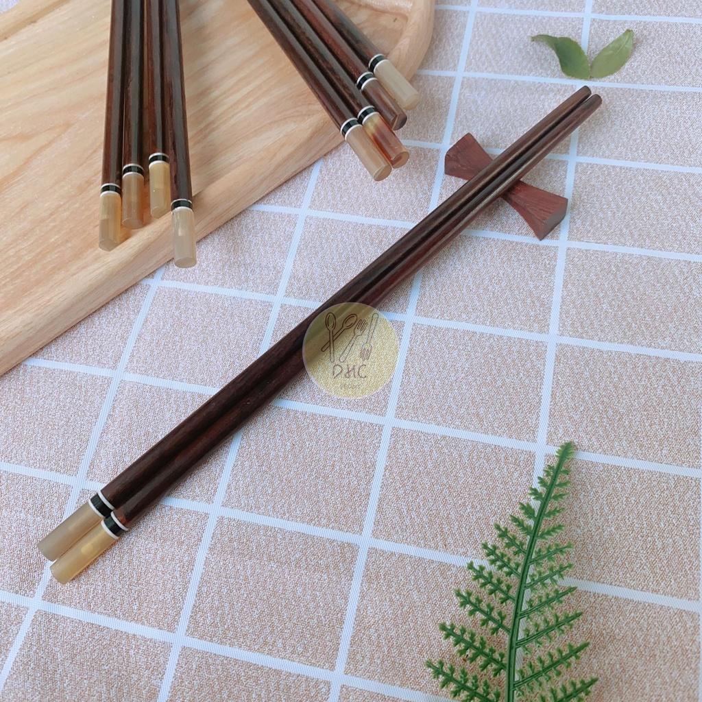 Đũa gỗ Trắc đầu gắn sừng tròn 25cm siêu sạch - Hàng đẹp - Đũa gỗ Cao Cấp