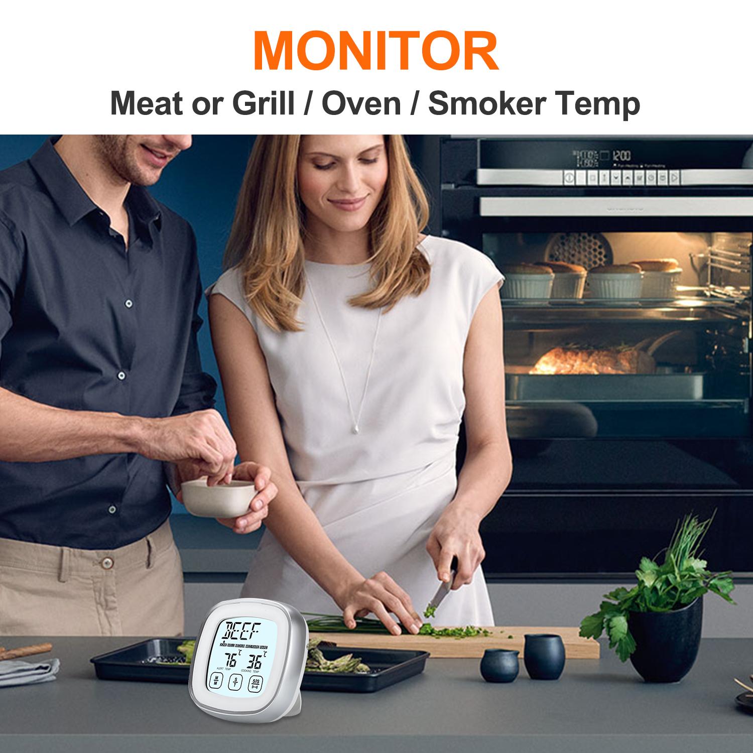 Digital Meat Thermometer for Oven BBQ Grill Kitchen Food Smoker Cooking Backlight Touchscree with Timer Alarm and A