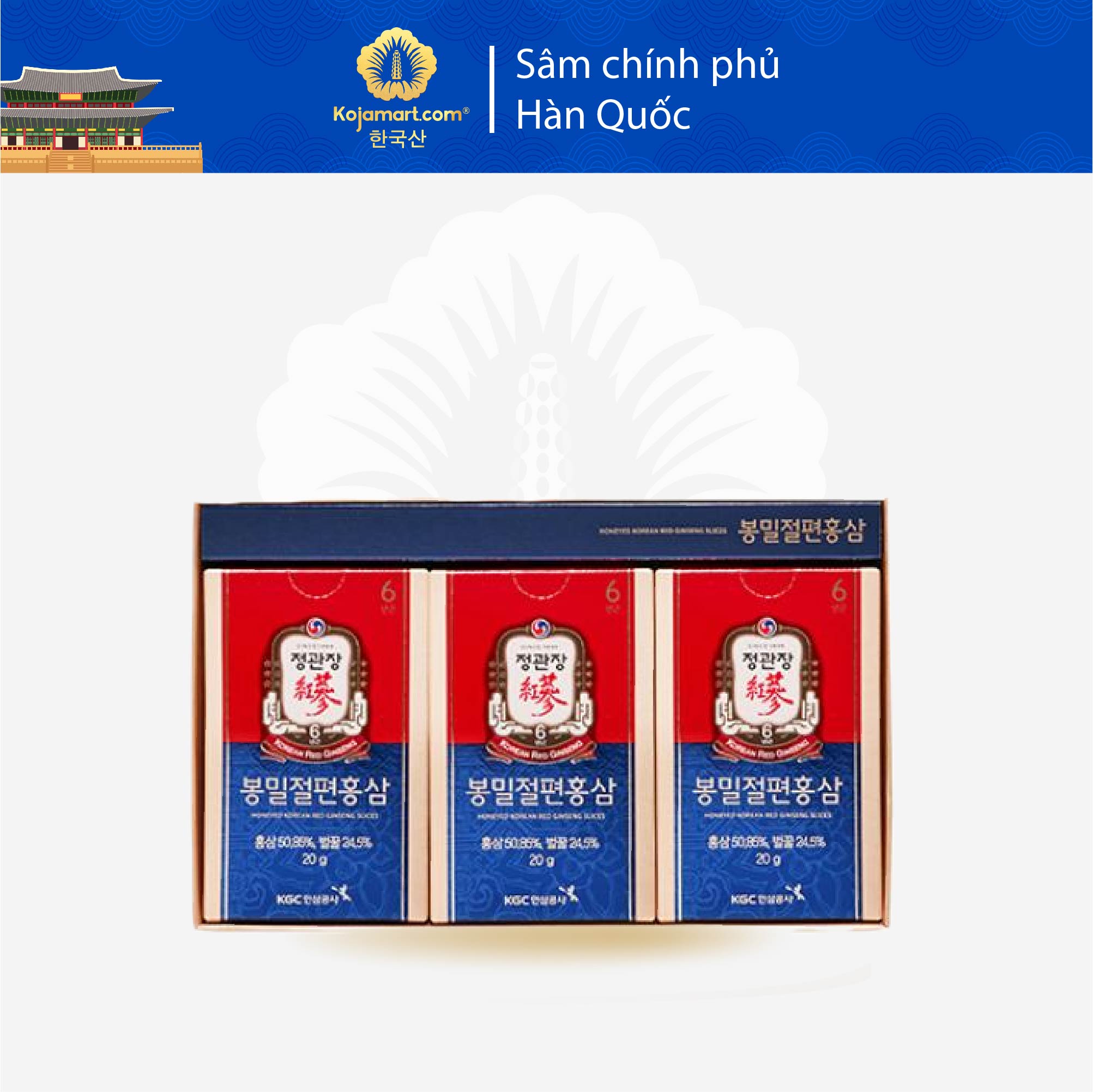 Hồng Sâm Chính Phủ Cắt Lát Tẩm Mật Ong KGC Cheong Kwan Jang Hộp 12 gói x 20g